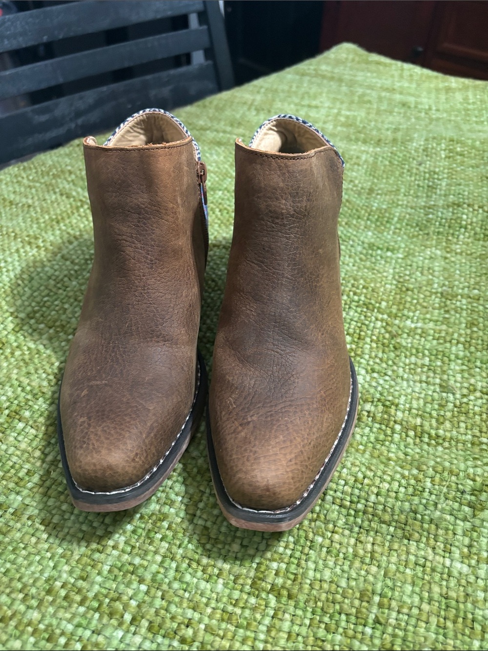 Roper Brown Leather Ankle Boots - Side Zip Western Style